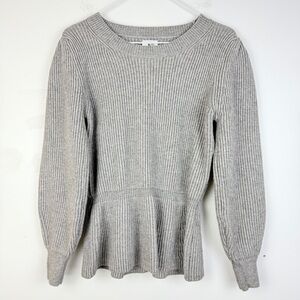 Anthropologie DRA Los Angeles Grey Ribbed Peplum Sweater Soft Knit Minimalist